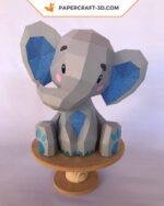 Papercraft cute sitting elephant in origami