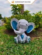 Papercraft cute sitting elephant in origami