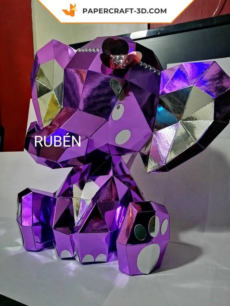 Niedliches sitzendes Elefanten-Papercraft in Origami, Ansicht 2