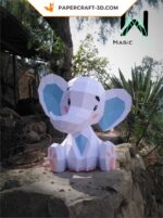 Papercraft cute sitting elephant in origami