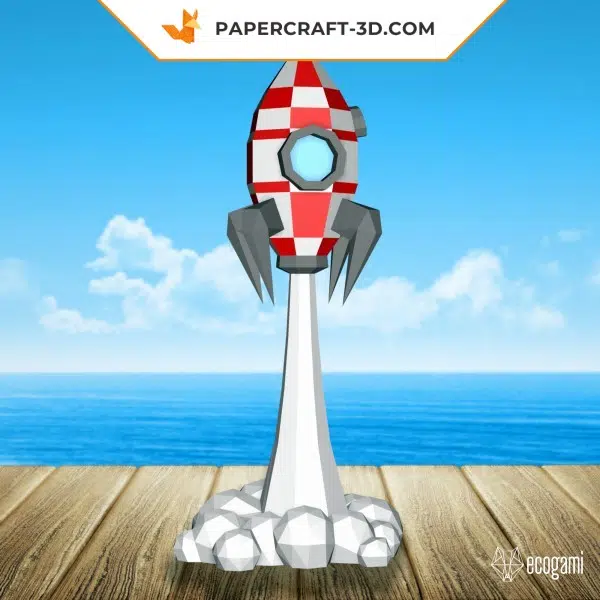 Papercraft di razzo in decollo in origami 3D