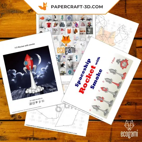 Papercraft di razzo in decollo in origami 3D, vista posteriore