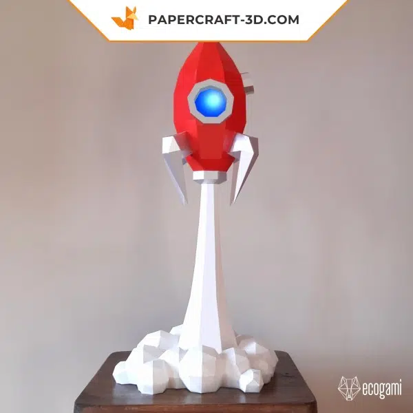 Papercraft di razzo in decollo in origami 3D