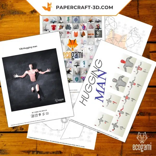 Papercraft man with outstretched arms in origami, side view