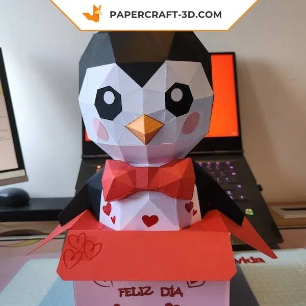 Papercraft caixa de pinguim em origami, detalhe
