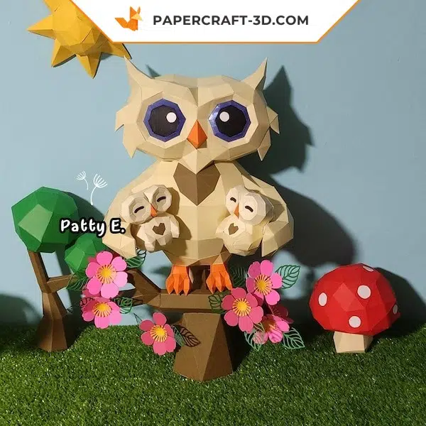 Chouette avec bébés papercraft 3D, weergave 7