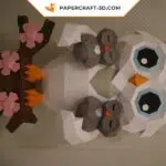 Chouette avec bébés papercraft 3D, weergave 9