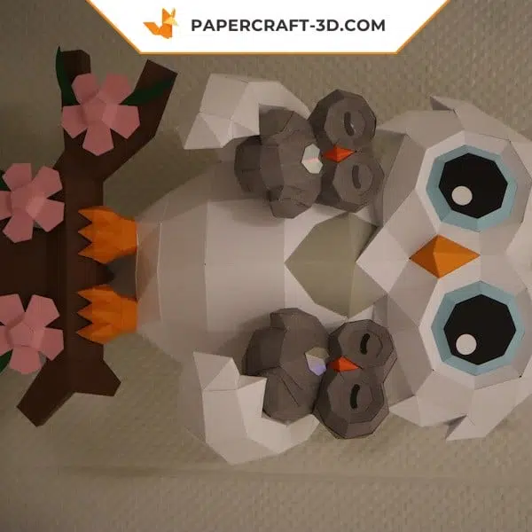 Chouette avec bébés papercraft 3D, weergave 8