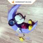 Papercraft of Mickey on the moon in 3D origami