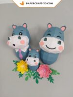 Papercraft hippopotamus family in origami