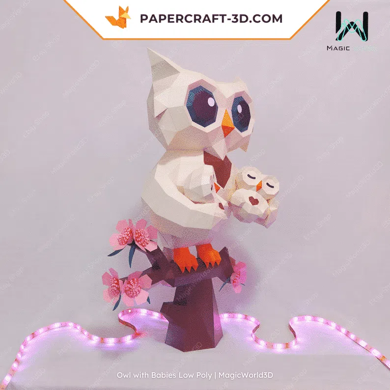 Chouette avec bébés papercraft 3D, weergave 6