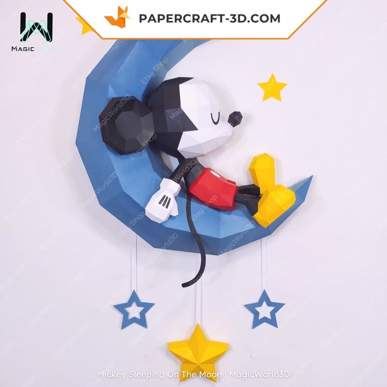 Papercraft of Mickey on the moon in 3D origami