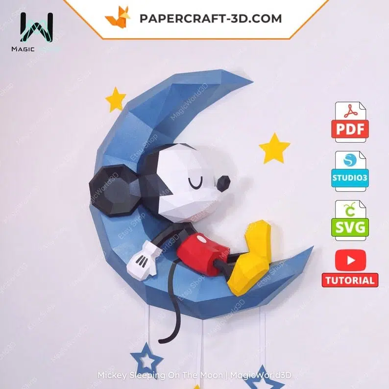 Mickey dormant sur la lune papercraft 3D, weergave 5