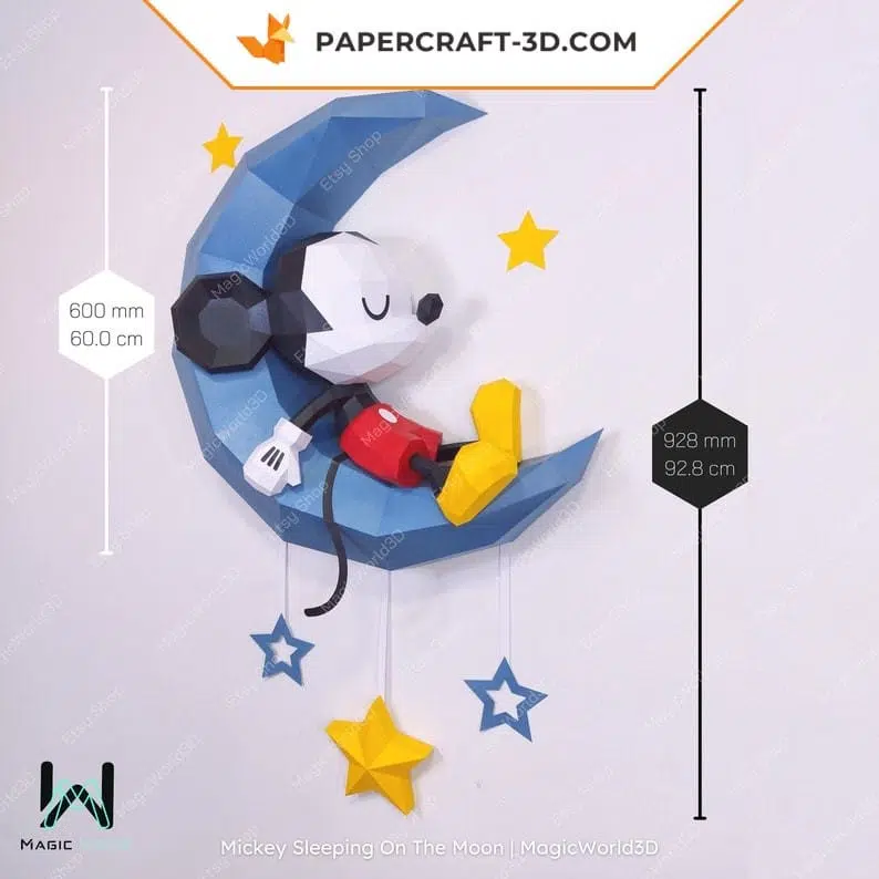 Mickey dormant sur la lune papercraft 3D, weergave 3