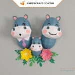 Papercraft hippopotamus family in origami
