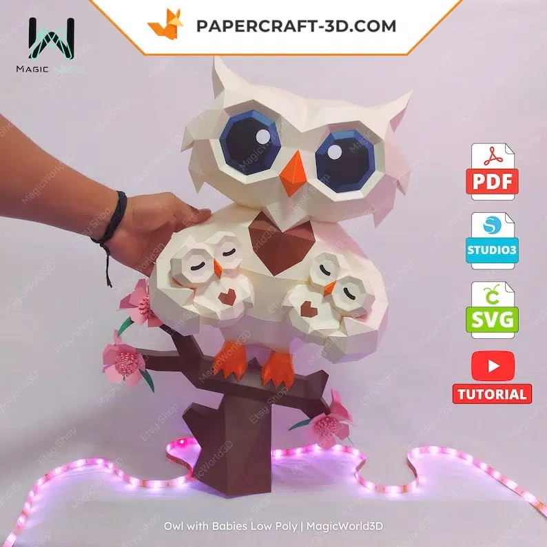 Chouette avec bébés papercraft 3D, weergave 5