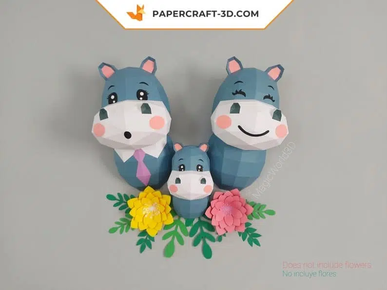 Papercraft familia hipopótamo en origami