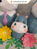Papercraft hippopotamus family in origami