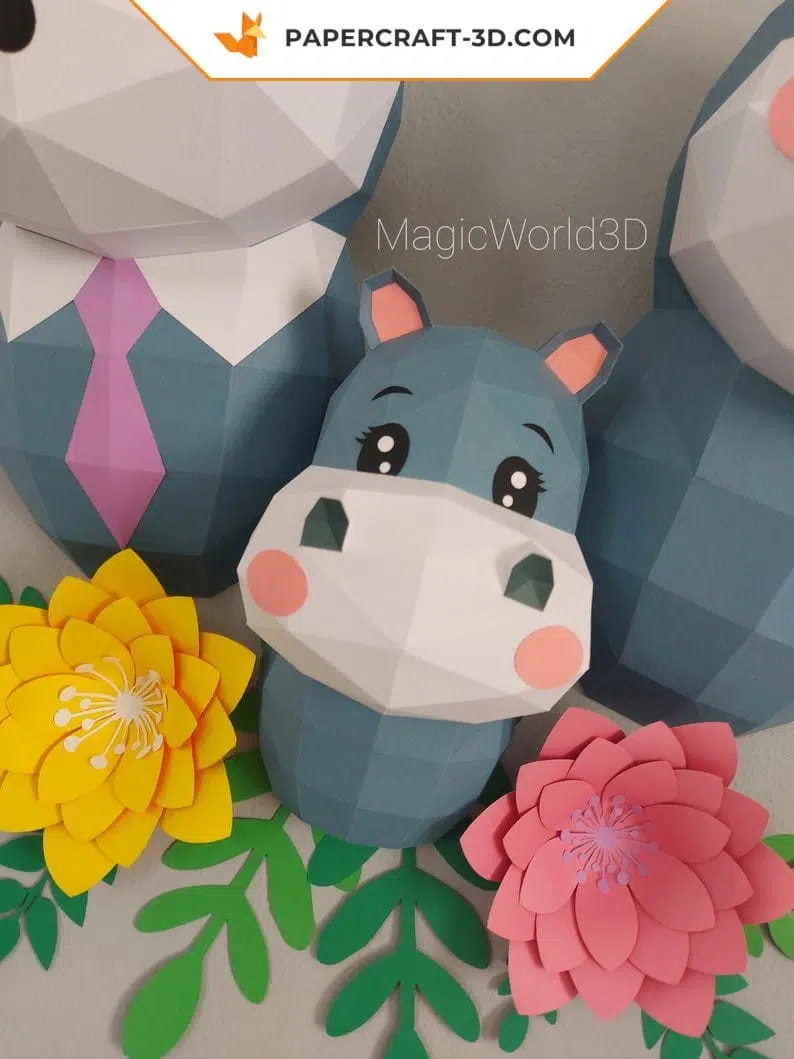 Papercraft famille hippopotame en origami