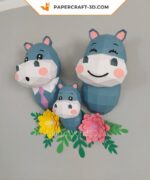 Papercraft hippopotamus family in origami