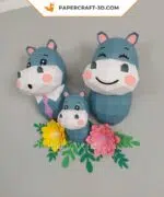 Papercraft famille hippopotame en origami