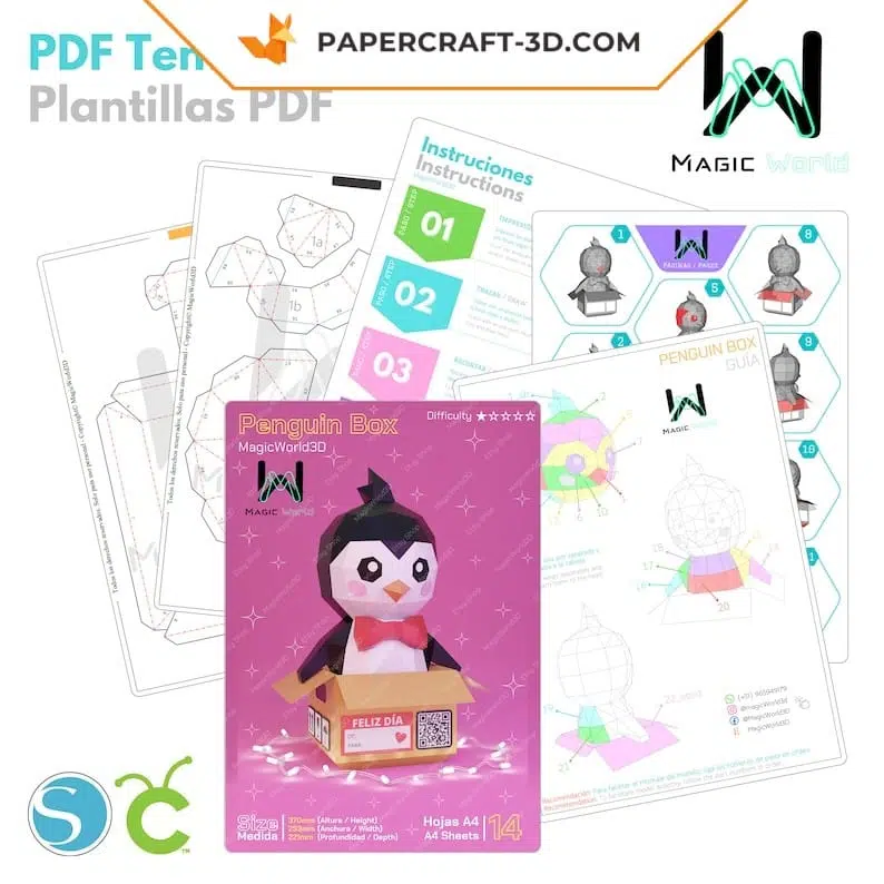 Papercraft caixa de pinguim em origami, modelo 3D
