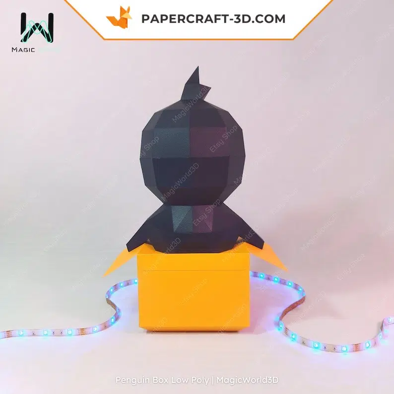 Papercraft caixa de pinguim em origami