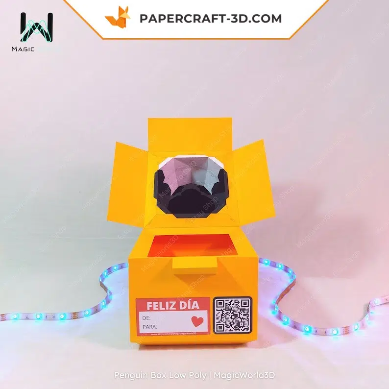 Papercraft caixa de pinguim em origami