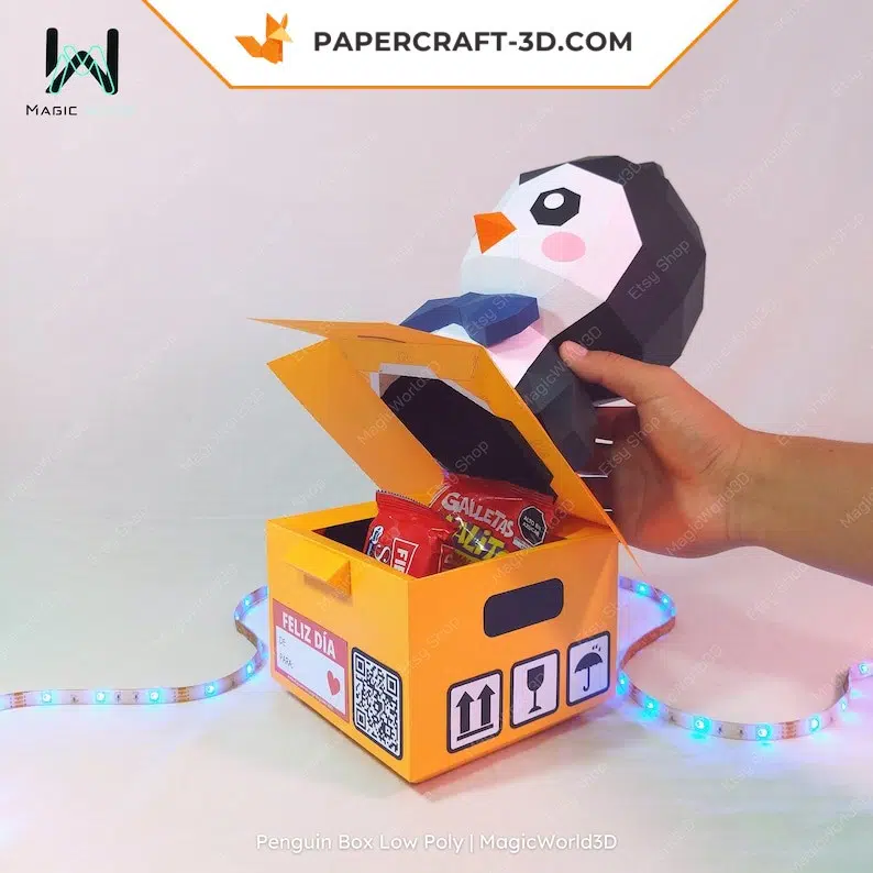 Papercraft caixa de pinguim em origami