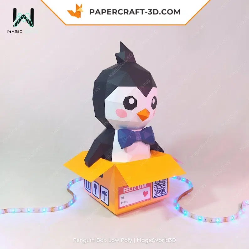 Papercraft caixa de pinguim em origami, vista 2