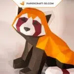 Panda roux assis papercraft 3D, weergave 3