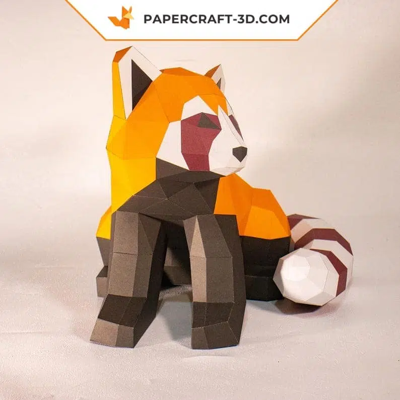 Panda roux assis papercraft 3D, weergave 5