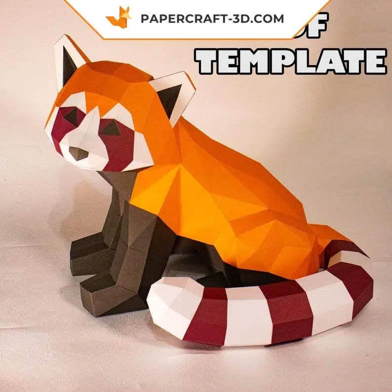 Panda roux assis papercraft 3D, weergave 7