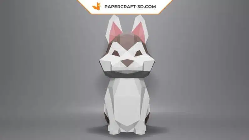 Bébé husky marron et blanc papercraft 3D, weergave 3