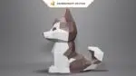Bébé husky marron et blanc papercraft 3D, weergave 2
