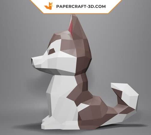 Papercraft husky puppy in 3D origami
