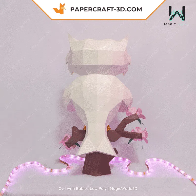 Chouette avec bébés papercraft 3D, weergave 3