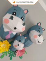Papercraft hippopotamus family in origami