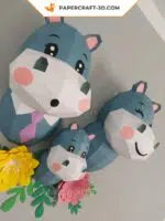 Papercraft famille hippopotame en origami