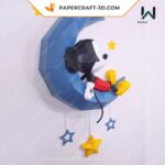 Papercraft of Mickey on the moon in 3D origami