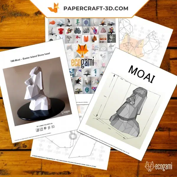 3D Origami Moai Papercraft, back view