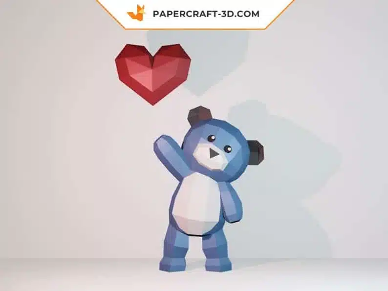 Ours en peluche bleu en 3D avec cœur, weergave 2