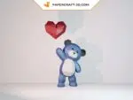 Ours en peluche bleu en 3D avec cœur, weergave 3