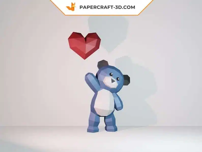 Ours en peluche bleu en 3D avec cœur, weergave 3