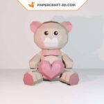 Papercraft bear with heart in 3D origami