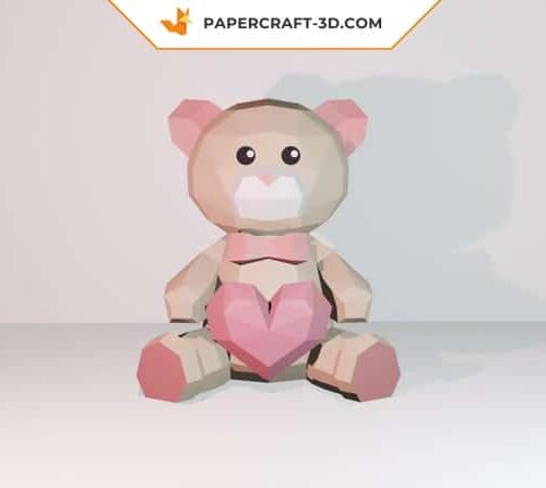 Papercraft bear with heart in 3D origami
