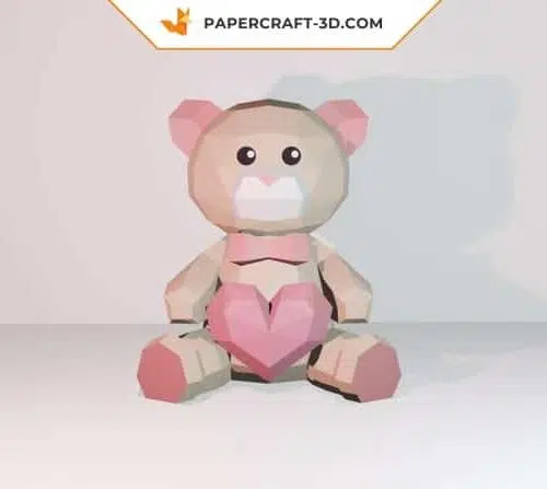 Papercraft-Bär mit Herz im 3D-Origami