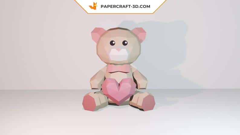 Papercraft bear with heart in 3D origami Papercraft bear with heart in 3D origami