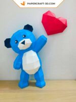 Papercraft d'ours en peluche avec cœur en origami 3D