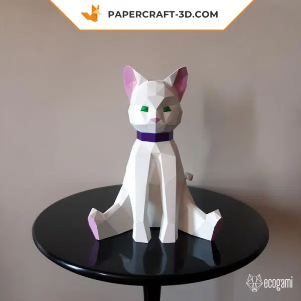 Papercraft de gatito blanco en origami 3D
